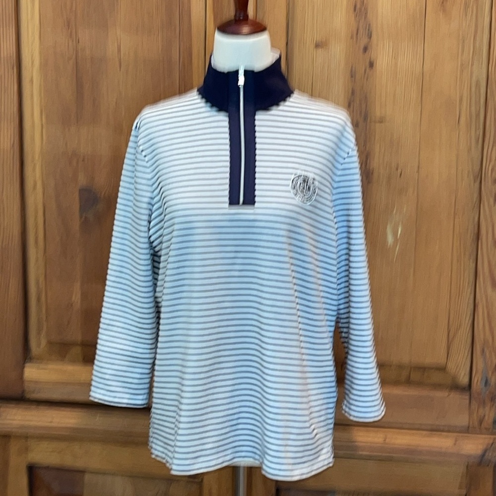 COPY - LAUREN RALPH LAUREN Blue Striped T Shirt Logo Chest Sz. L - Picture 4 of 16